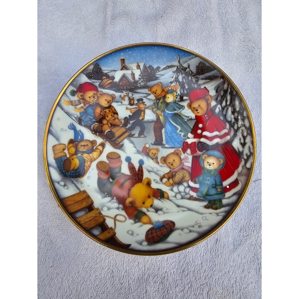 Teddy Bear Winter Frolic Collector Plate Limited Edition Porcelain Carol Lawson